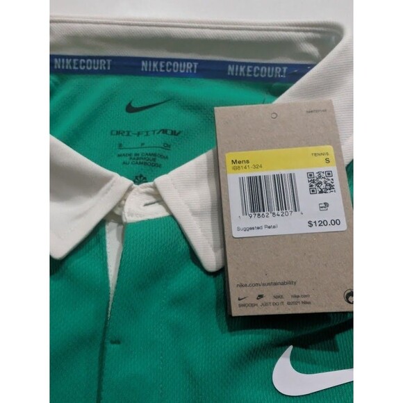 Nike Court Advantage Slam Green Blue Long Sleeve Polo IB8141-324 Mens Size Small - Picture 10 of 10